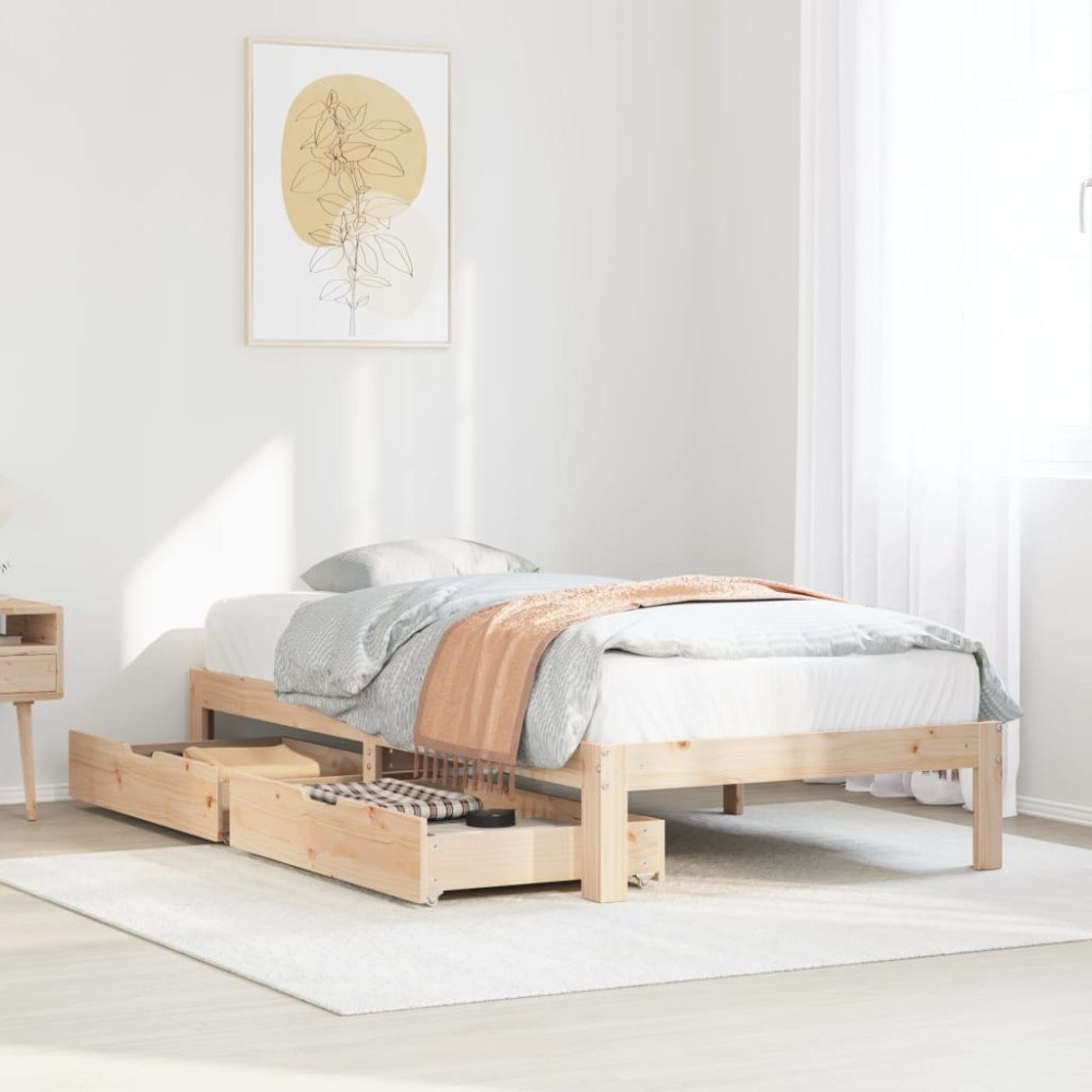 vidaXL Sängram med lådor 100x200 cm massiv furu