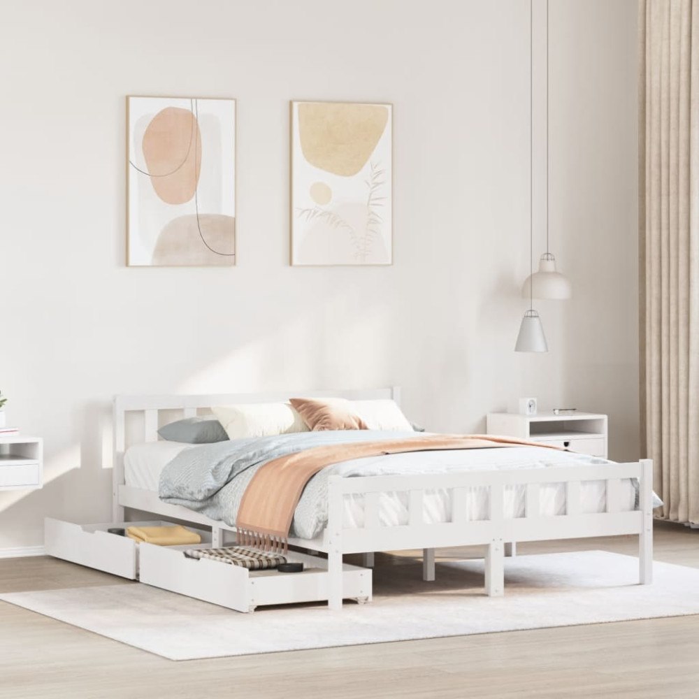 vidaXL Sängram utan madrass vit 160x200 cm massiv furu