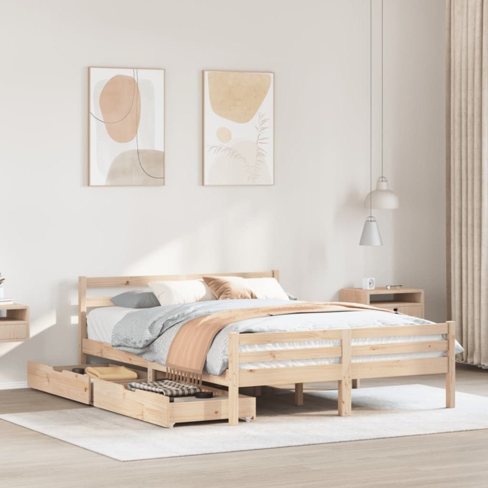 vidaXL Sängram utan madrass 135x190 cm massiv furu