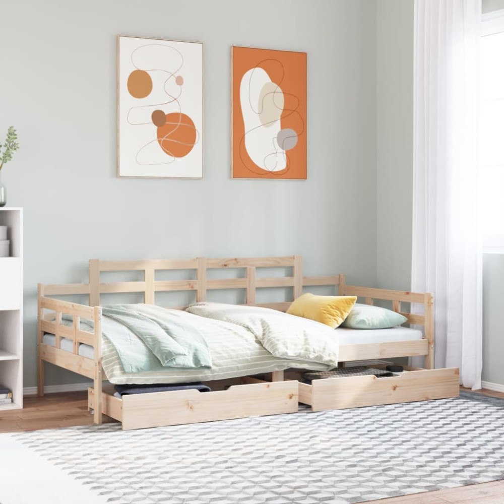 vidaXL Dagbädd med lådor 90x190 cm massiv furu