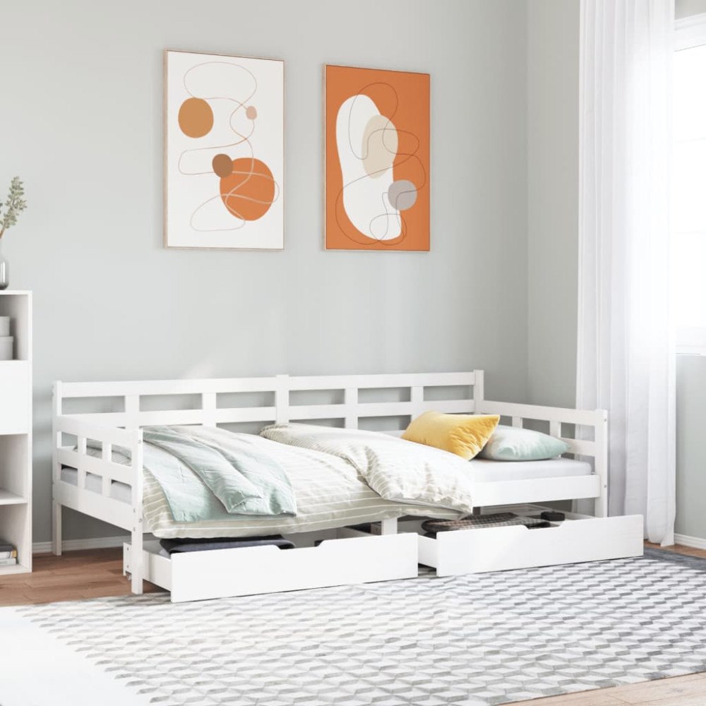 vidaXL Dagbädd med lådor vit 90x200 cm massiv furu