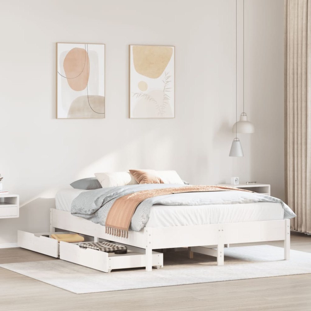 vidaXL Sängram utan madrass vit 135x190 cm massiv furu