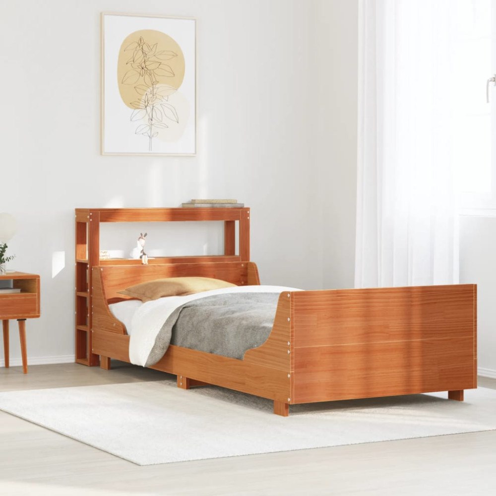 vidaXL Sängram utan madrass vaxbrun 75x190 cm massiv furu