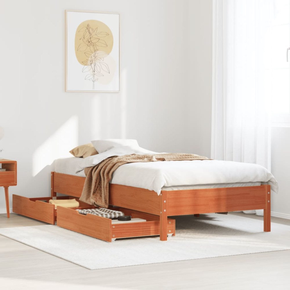 vidaXL Sängram utan madrass vaxbrun 100x200 cm massiv furu
