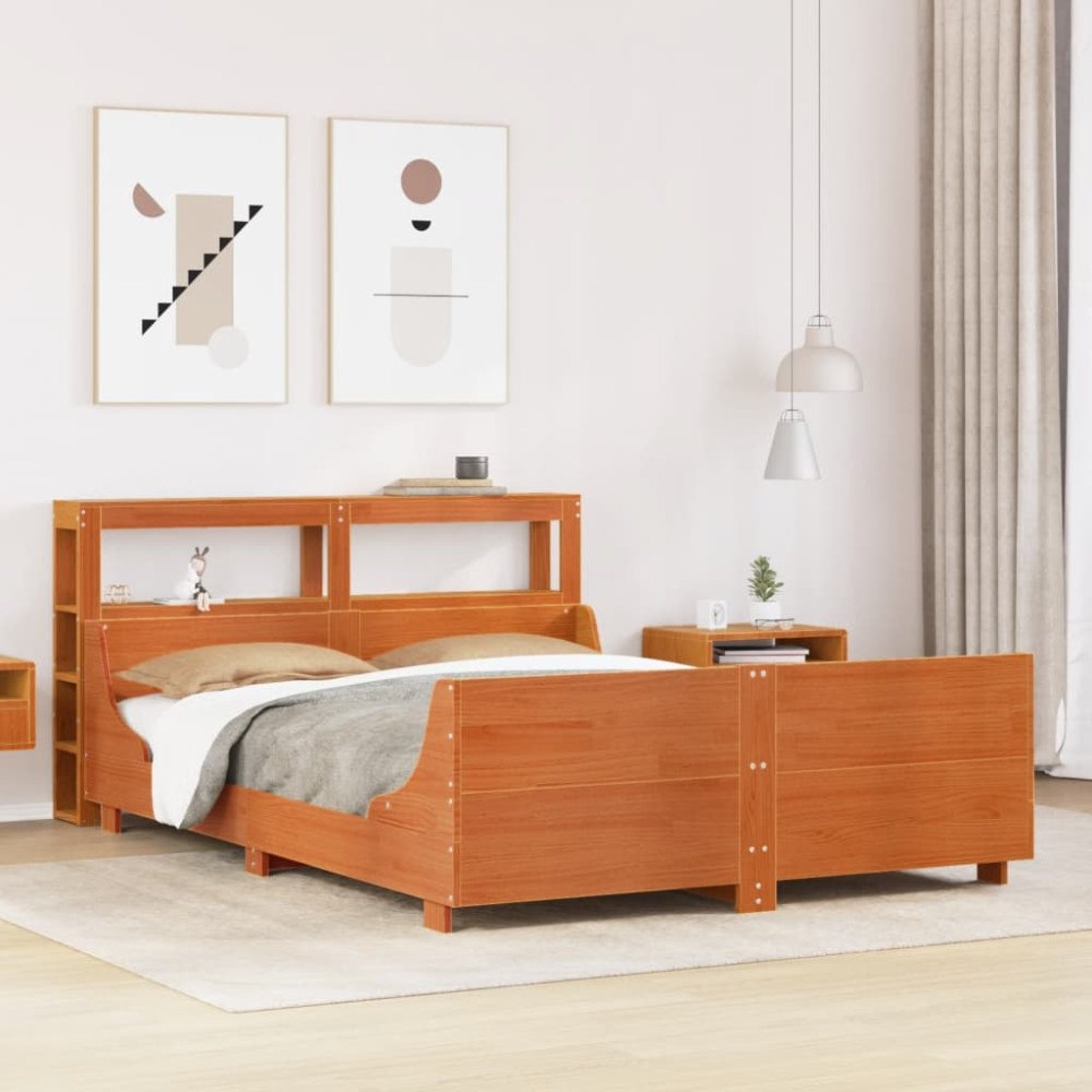 vidaXL Sängram utan madrass vaxbrun 120x190 cm massiv furu