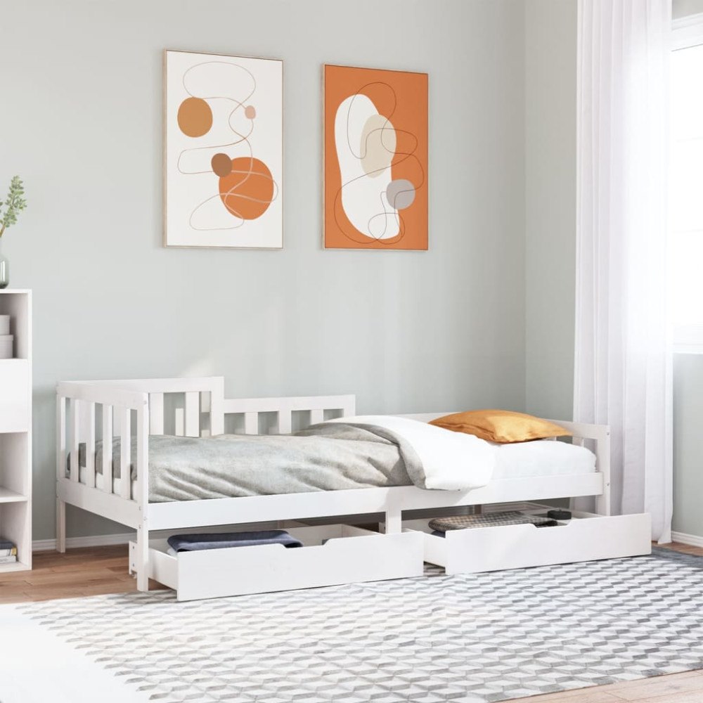 vidaXL Dagbädd med lådor vit 80x200 cm massiv furu