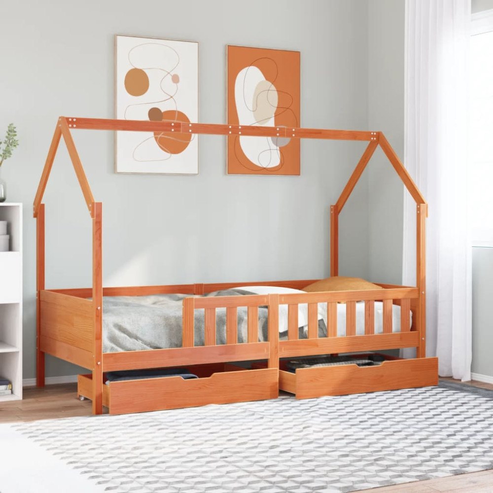 vidaXL Sängram med lådor för barn 90x190 cm massiv furu