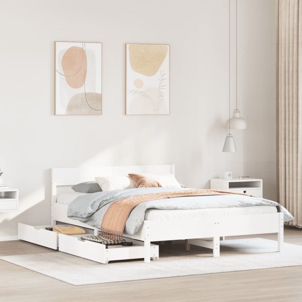 vidaXL Sängram utan madrass vit 150x200 cm massiv furu