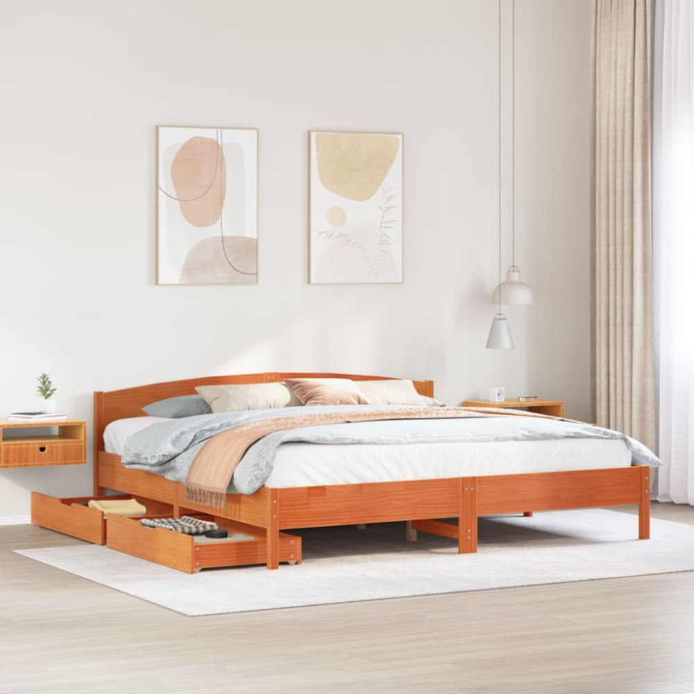 vidaXL Sängram utan madrass vaxbrun 200x200 cm massiv furu