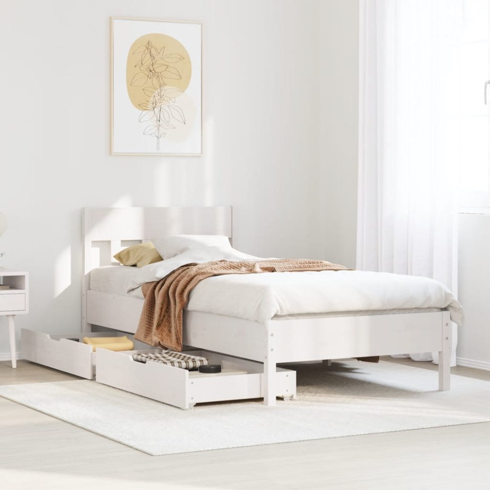 vidaXL Sängram utan madrass vit 90x200 cm massiv furu
