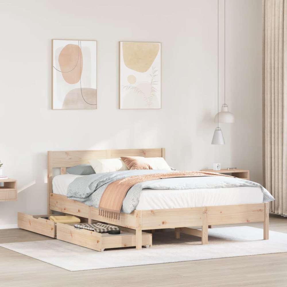 vidaXL Sängram utan madrass 135x190 cm massiv furu