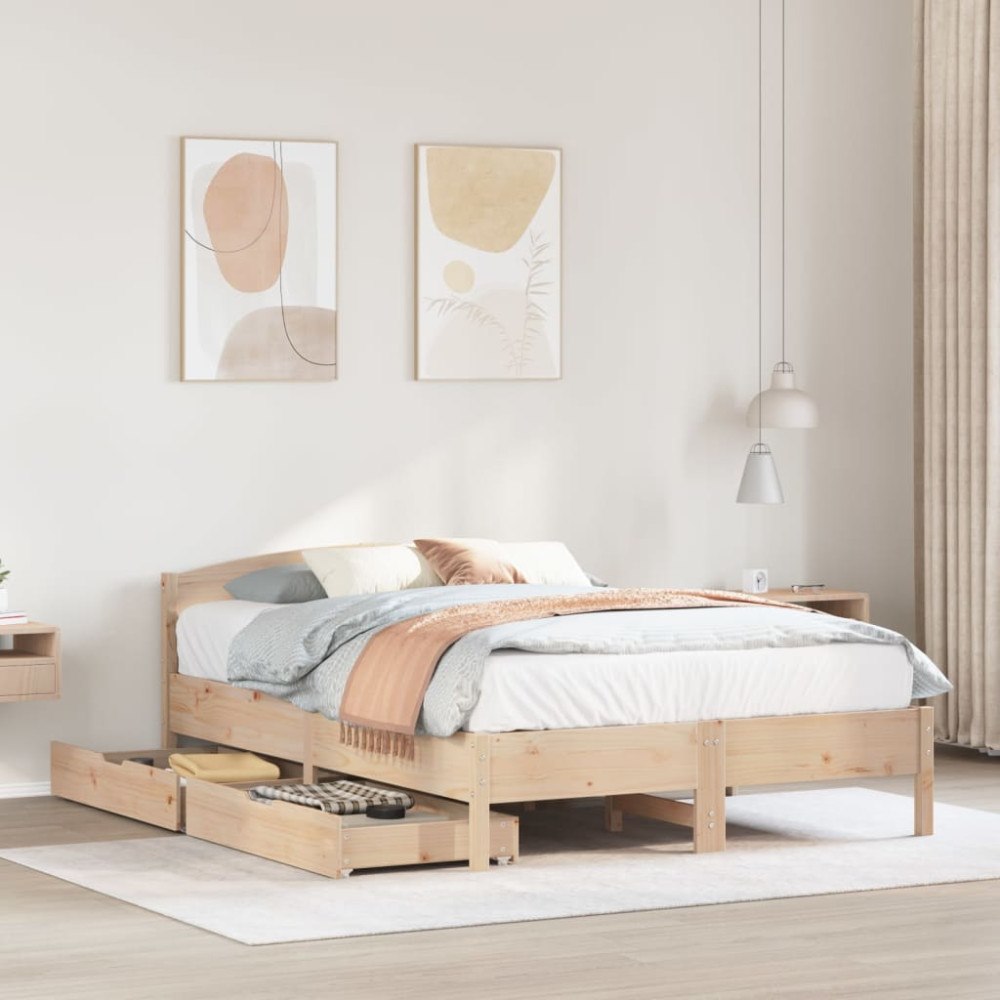vidaXL Sängram utan madrass 135x190 cm massiv furu