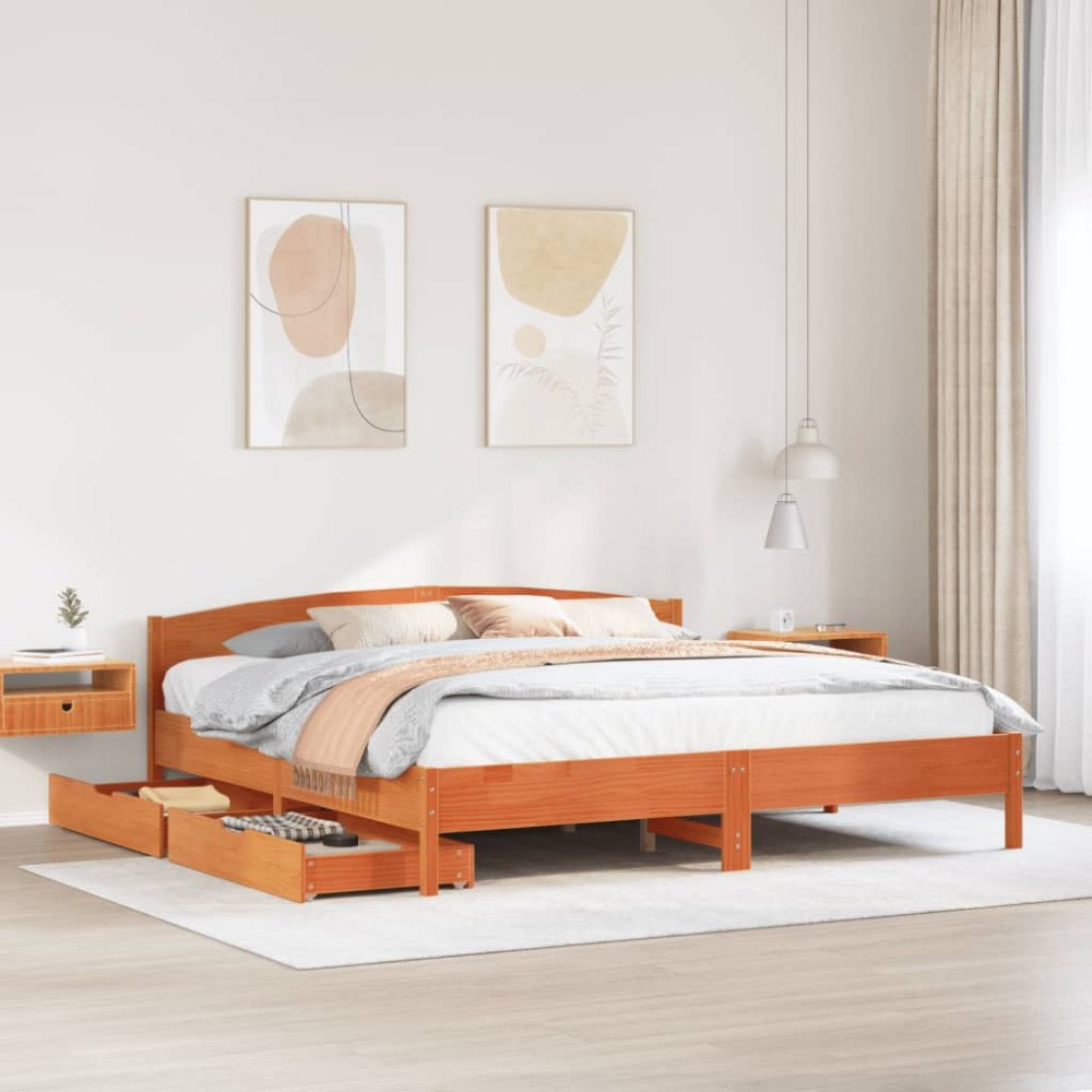 vidaXL Sängram utan madrass vaxbrun 180x200 cm massiv furu