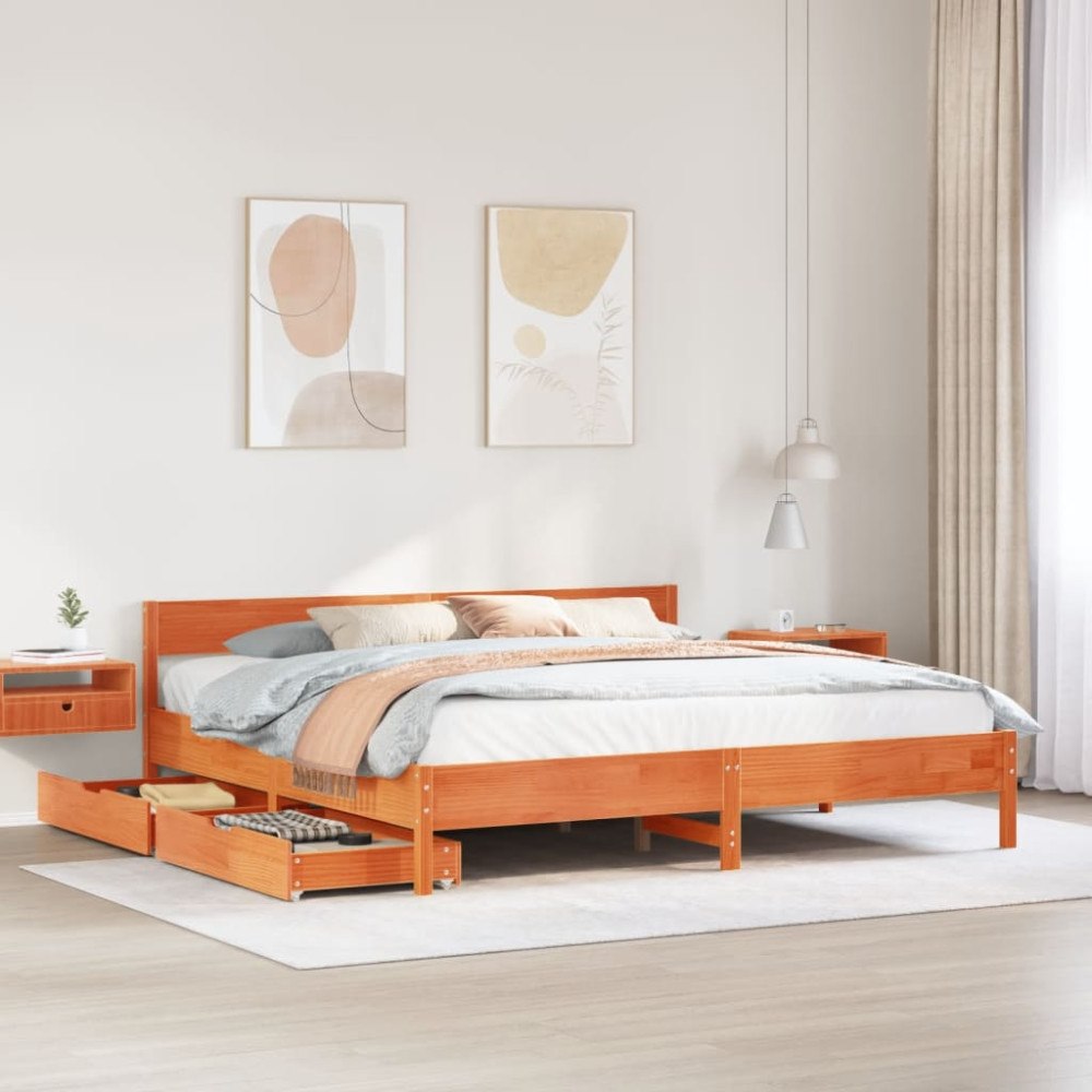 vidaXL Sängram utan madrass vaxbrun 200x200 cm massiv furu