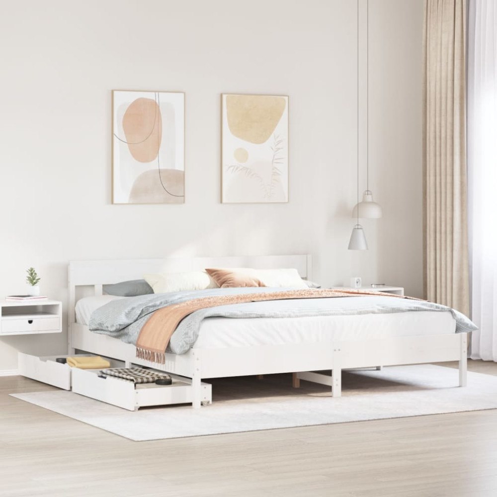 vidaXL Sängram utan madrass vit 200x200 cm massiv furu