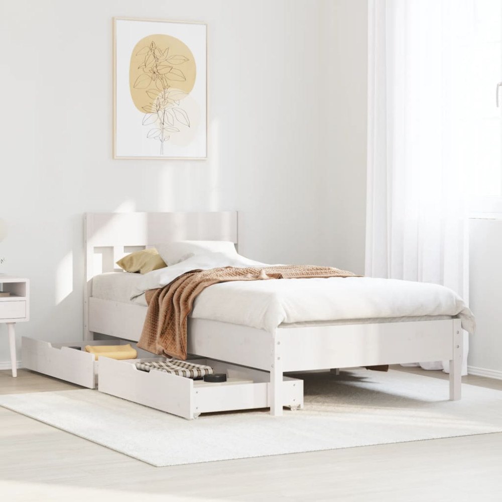 vidaXL Sängram utan madrass vit 90x190 cm massiv furu