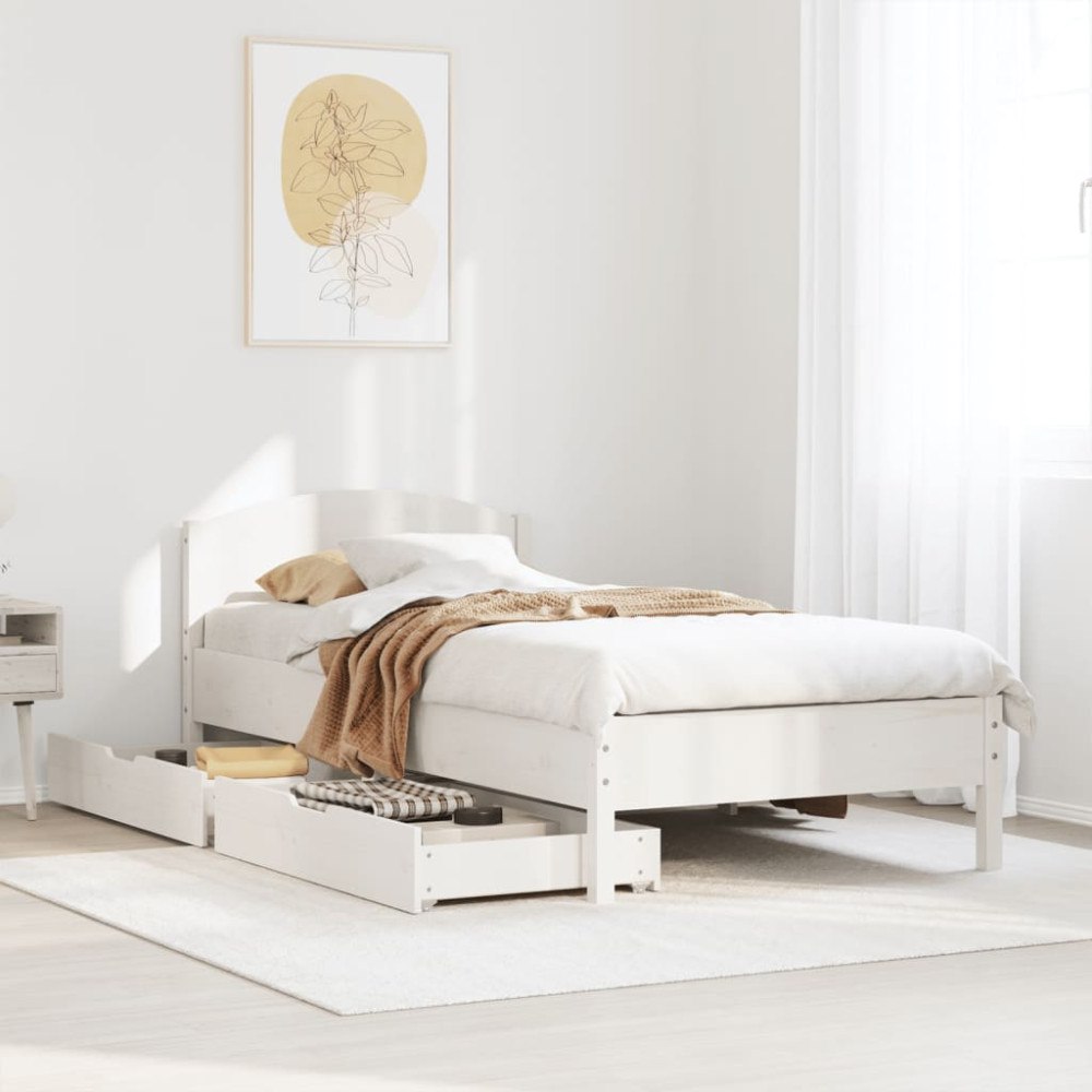 vidaXL Sängram utan madrass vit 100x200 cm massiv furu