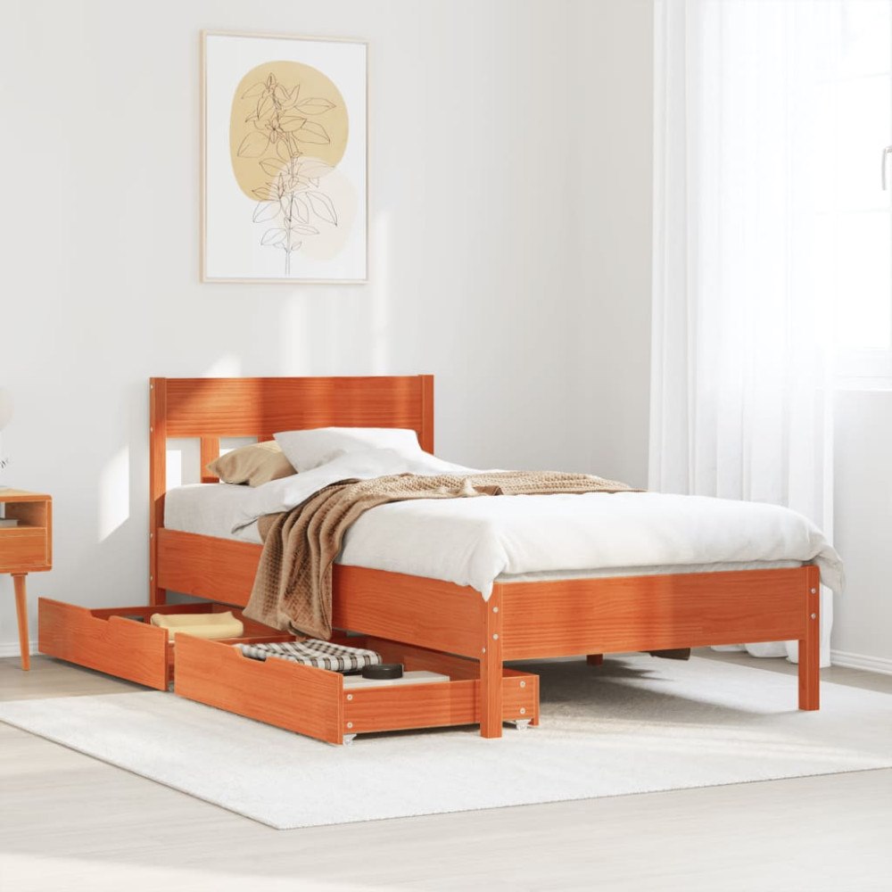 vidaXL Sängram utan madrass vaxbrun 100x200 cm massiv furu