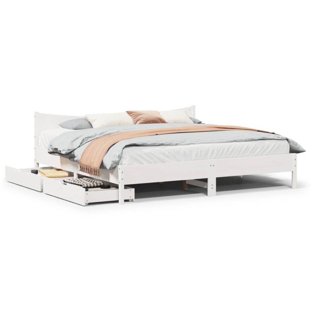 vidaXL Sängram med lådor vit 180x200 cm massiv furu