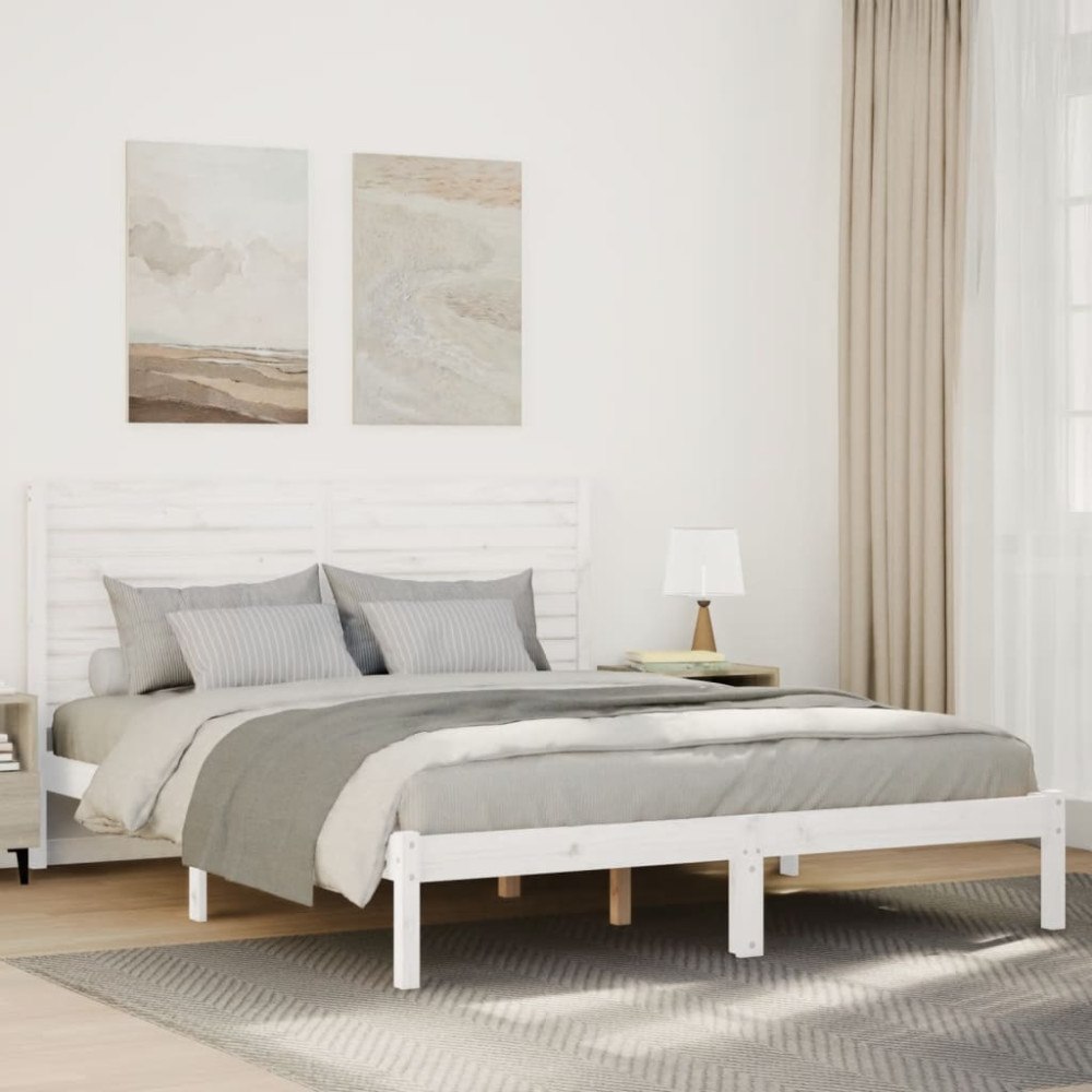 vidaXL Sängram utan madrass extra lång vit 160x210 cm massivt trä