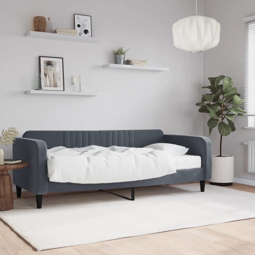 vidaXL Dagbädd med madrass mörkgrå 90x200 cm sammet