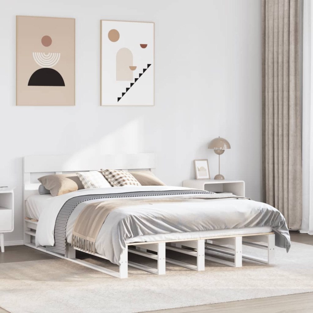 vidaXL Sängram utan madrass vit 140x190 cm massiv furu