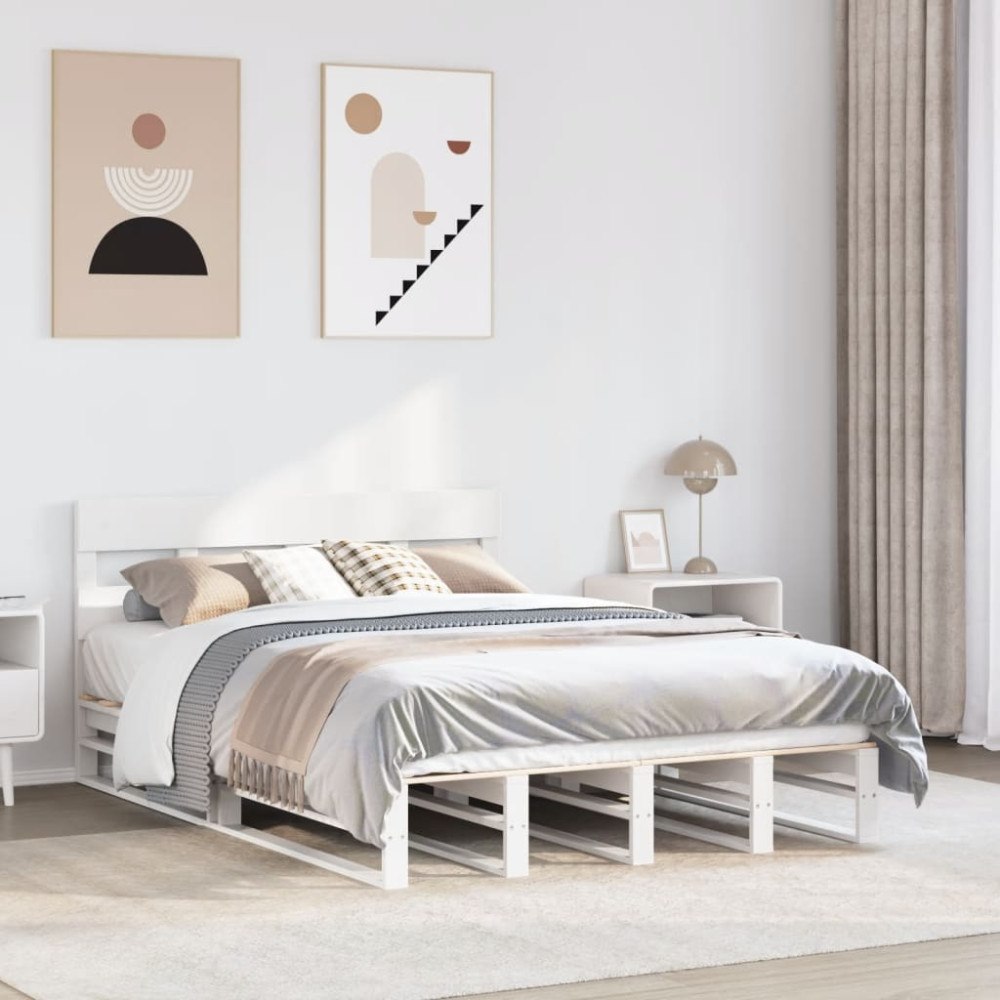 vidaXL Sängram utan madrass vit 150x200 cm massiv furu