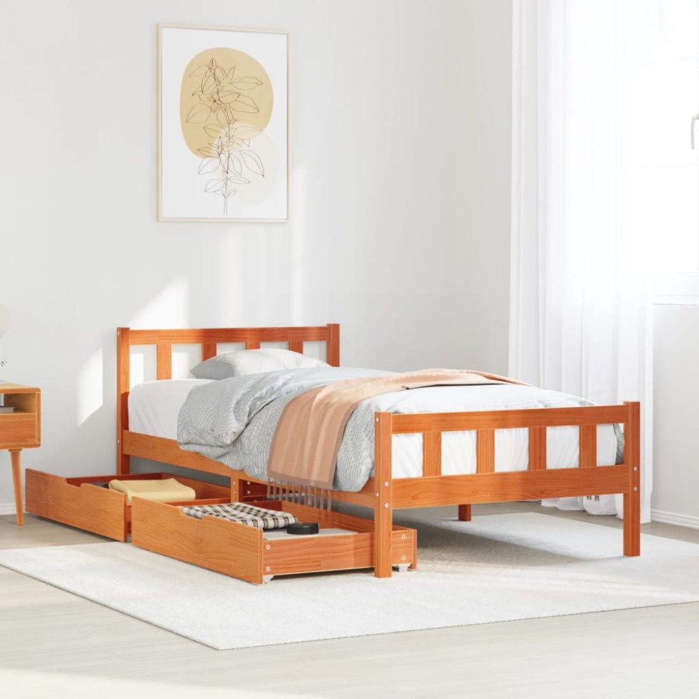 vidaXL Sängram utan madrass vaxbrun 75x190 cm massiv furu