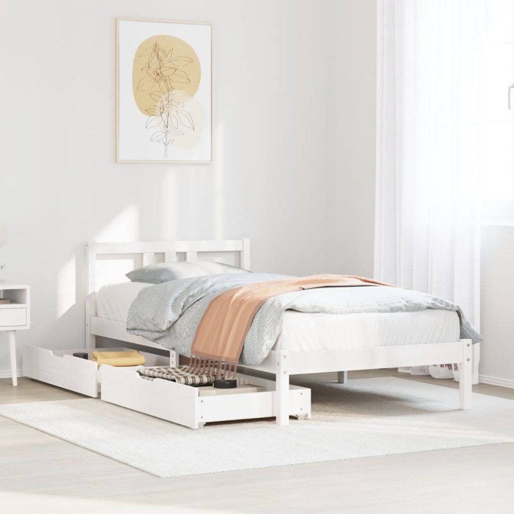 vidaXL Sängram utan madrass vit 90x200 cm massiv furu