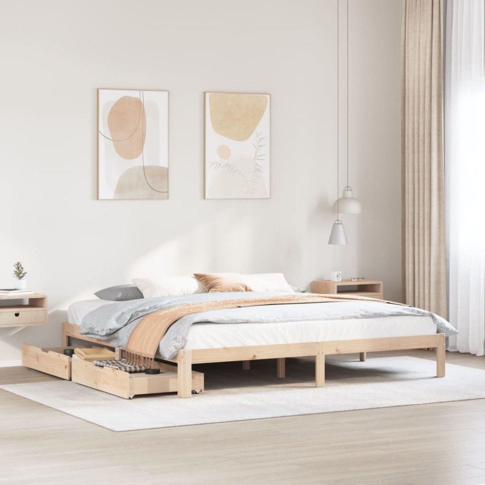 vidaXL Sängram med lådor 200x200 cm massiv furu