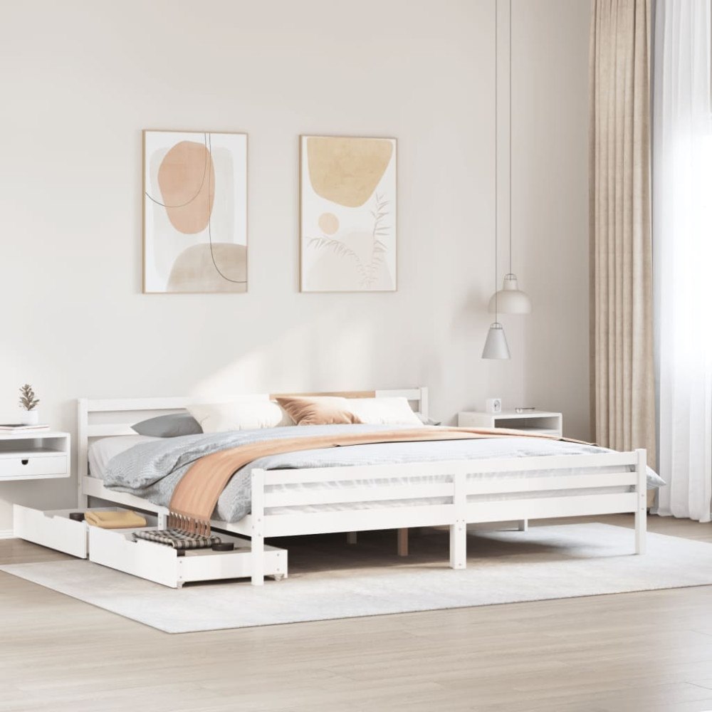 vidaXL Sängram utan madrass vit 200x200 cm massiv furu