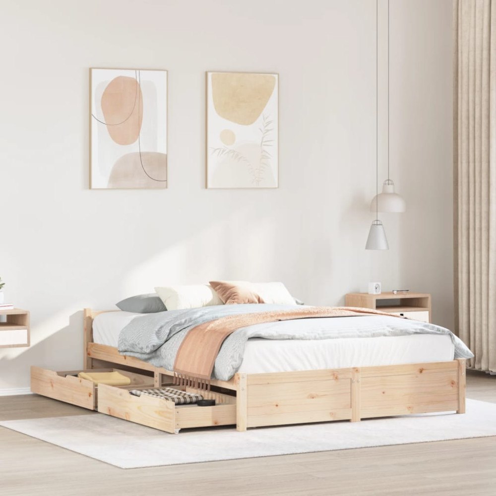 vidaXL Sängram utan madrass 135x190 cm massiv furu