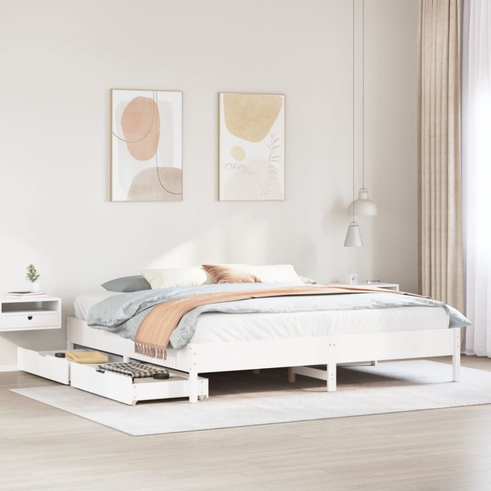 vidaXL Sängram utan madrass vit 200x200 cm massiv furu