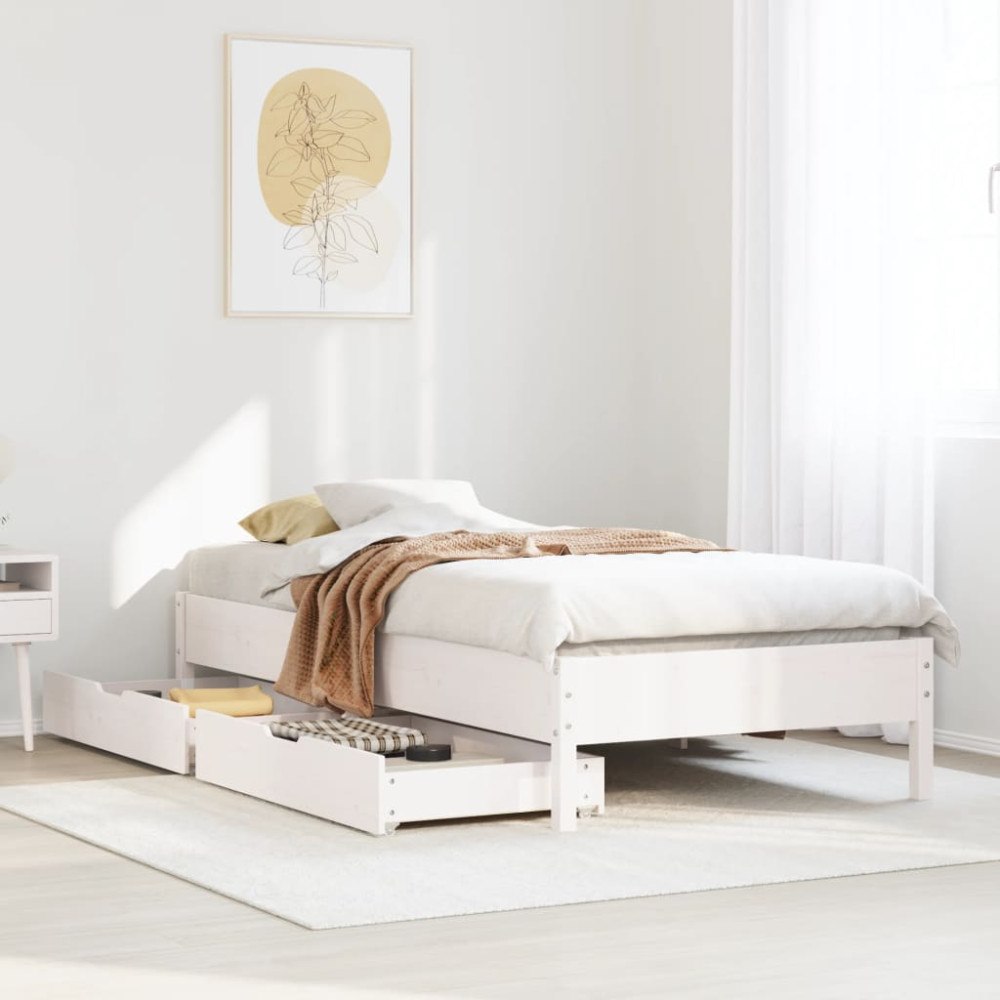 vidaXL Sängram utan madrass vit 100x200 cm massiv furu