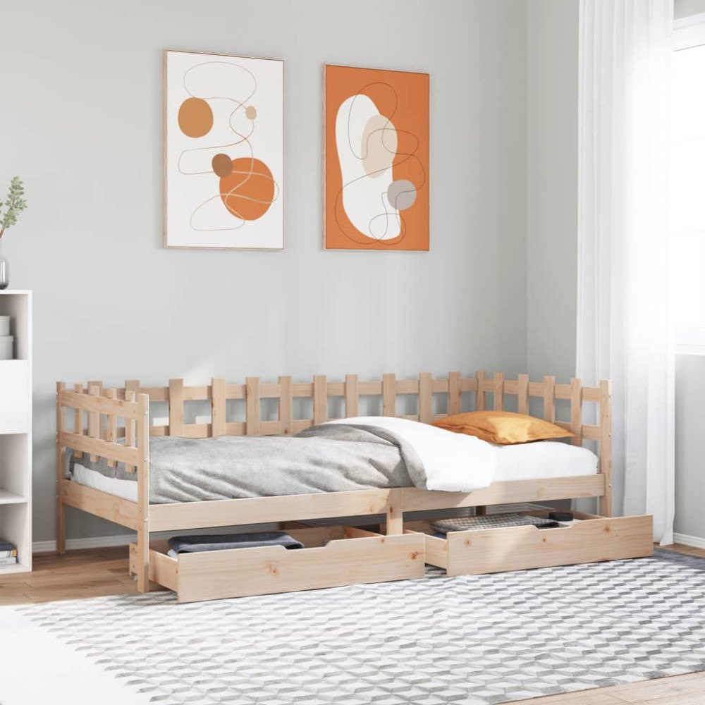 vidaXL Dagbädd med lådor 90x200 cm massiv furu