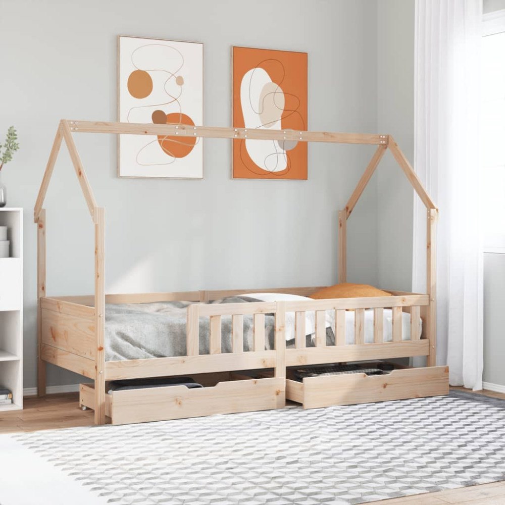 vidaXL Sängram med lådor för barn 90x190 cm massiv furu