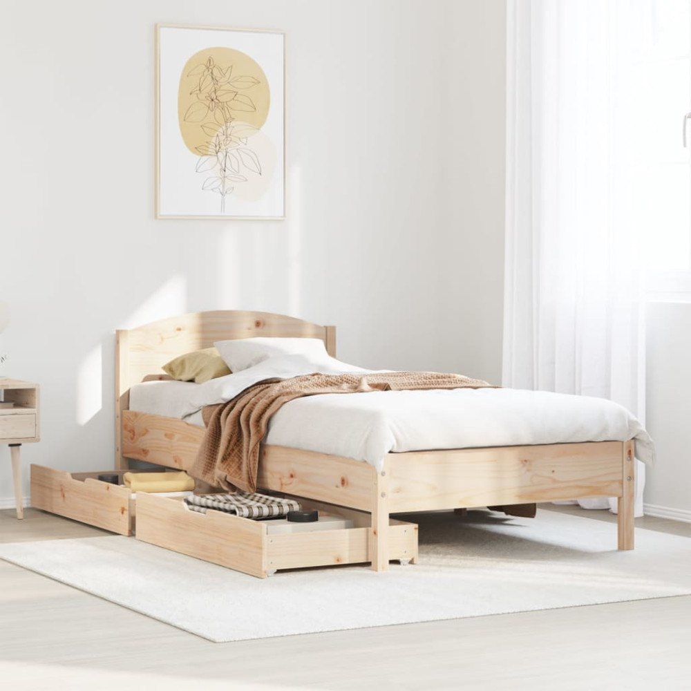 vidaXL Sängram utan madrass 75x190 cm massiv furu