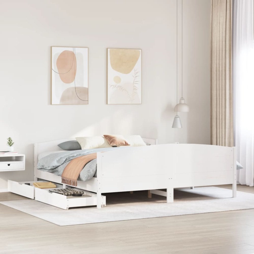 vidaXL Sängram utan madrass vit 160x200 cm massiv furu