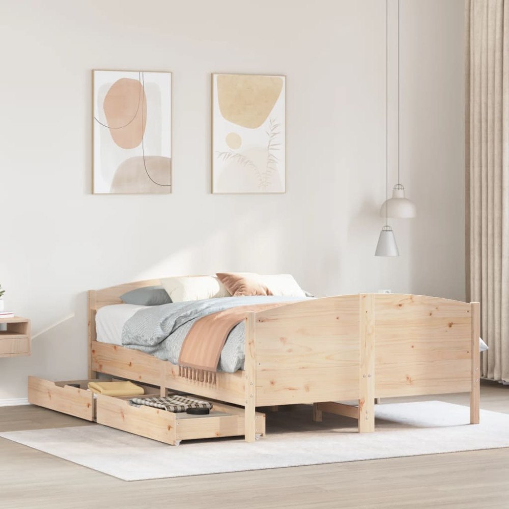 vidaXL Sängram utan madrass 135x190 cm massiv furu