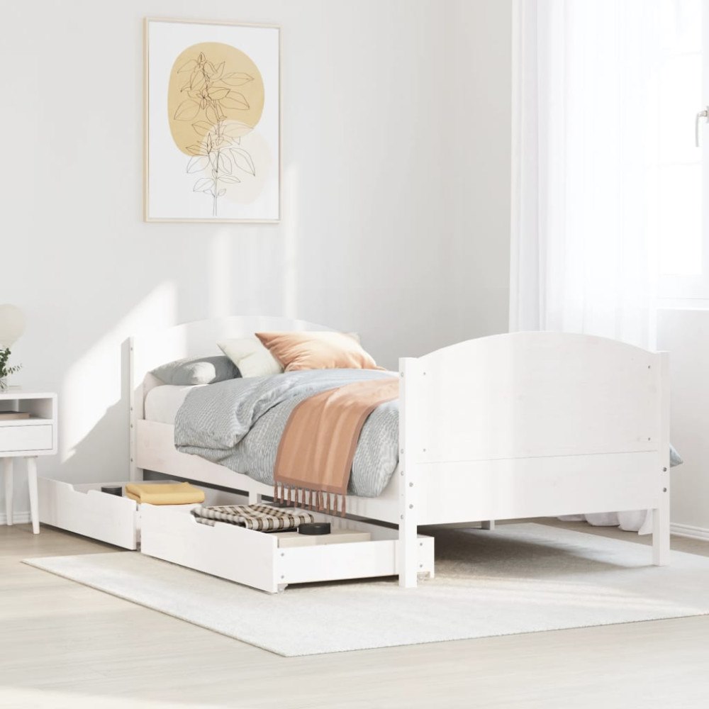 vidaXL Sängram utan madrass vit 90x200 cm massiv furu