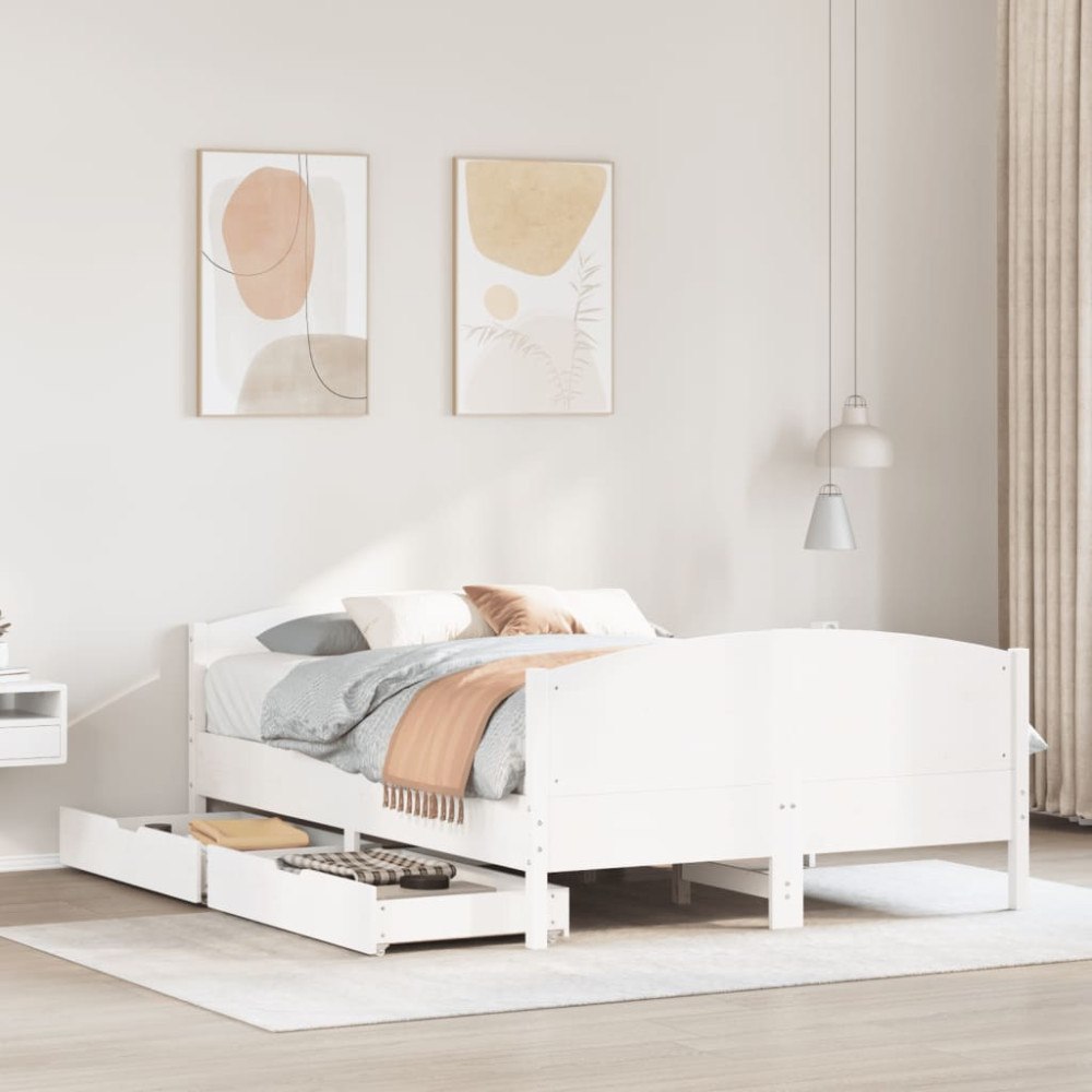 vidaXL Sängram utan madrass vit 140x190 cm massiv furu