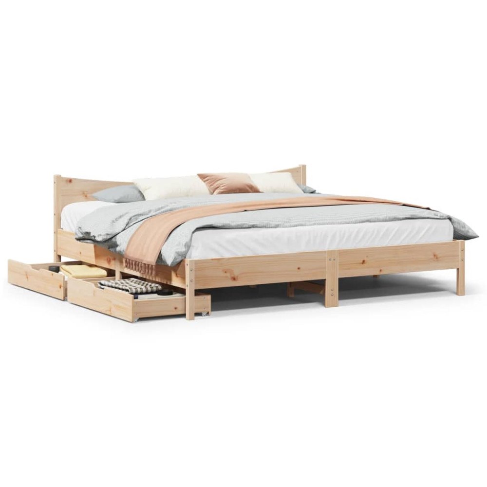 vidaXL Sängram med lådor 200x200 cm massiv furu