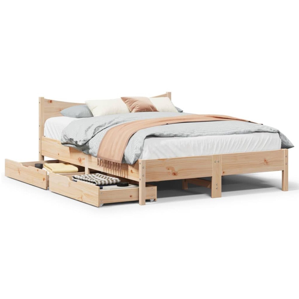 vidaXL Sängram med lådor 120x190 cm massiv furu