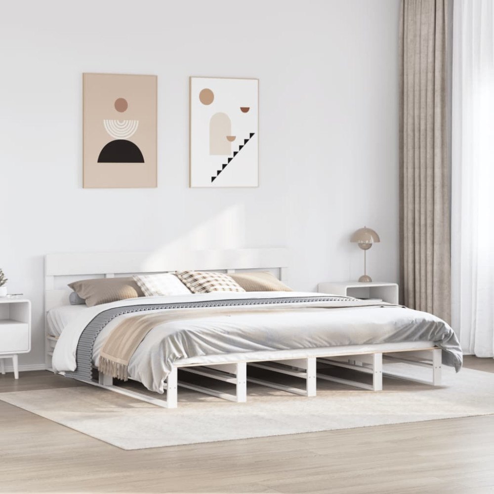 vidaXL Sängram utan madrass vit 200x200 cm massiv furu