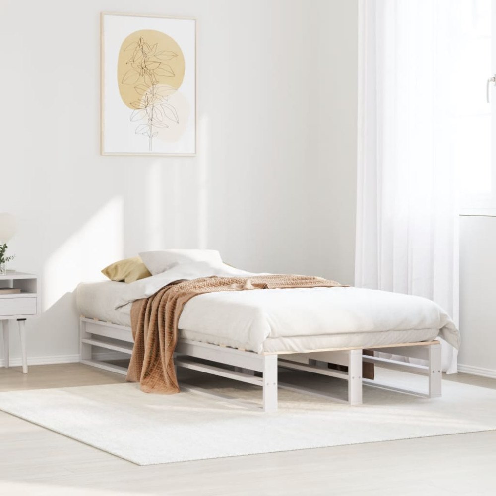 vidaXL Sängram utan madrass vit 100x200 cm massiv furu