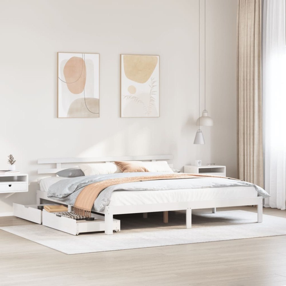 vidaXL Sängram med lådor vit 180x200 cm massiv furu