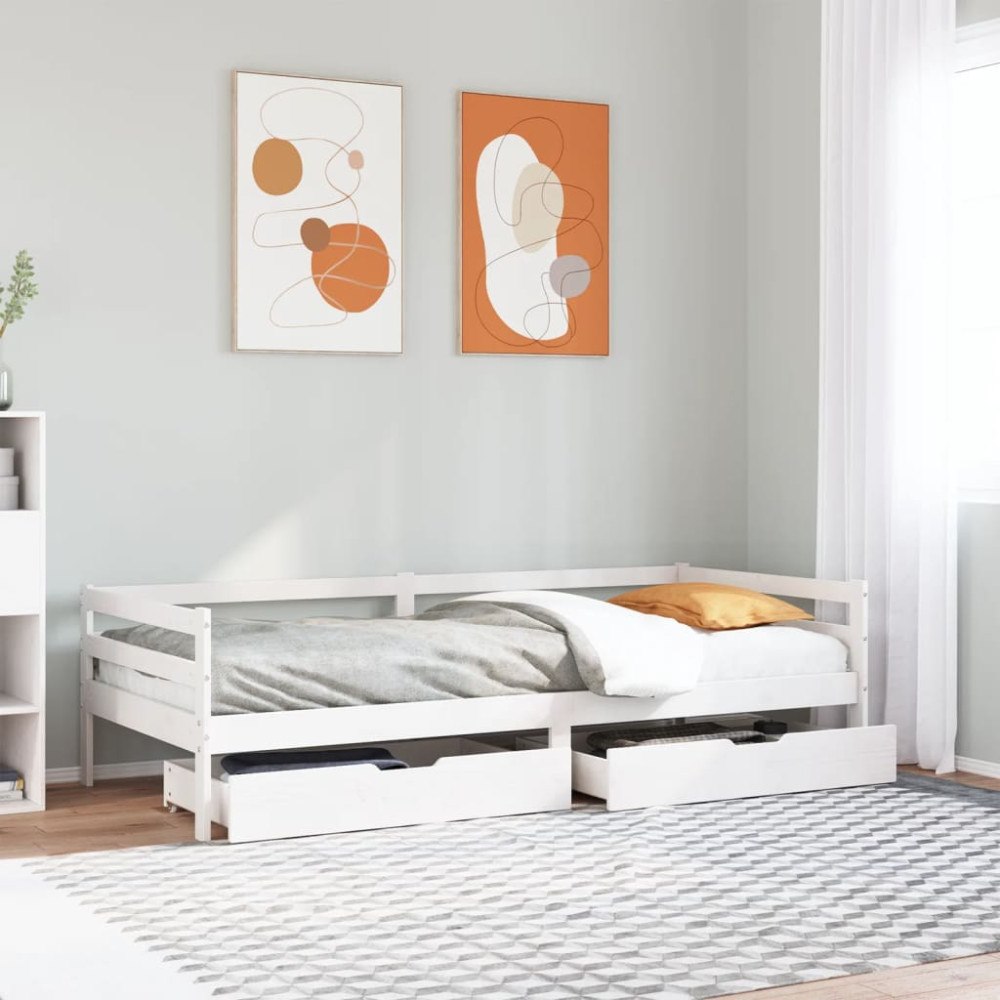 vidaXL Dagbädd med lådor vit 90x200 cm massiv furu