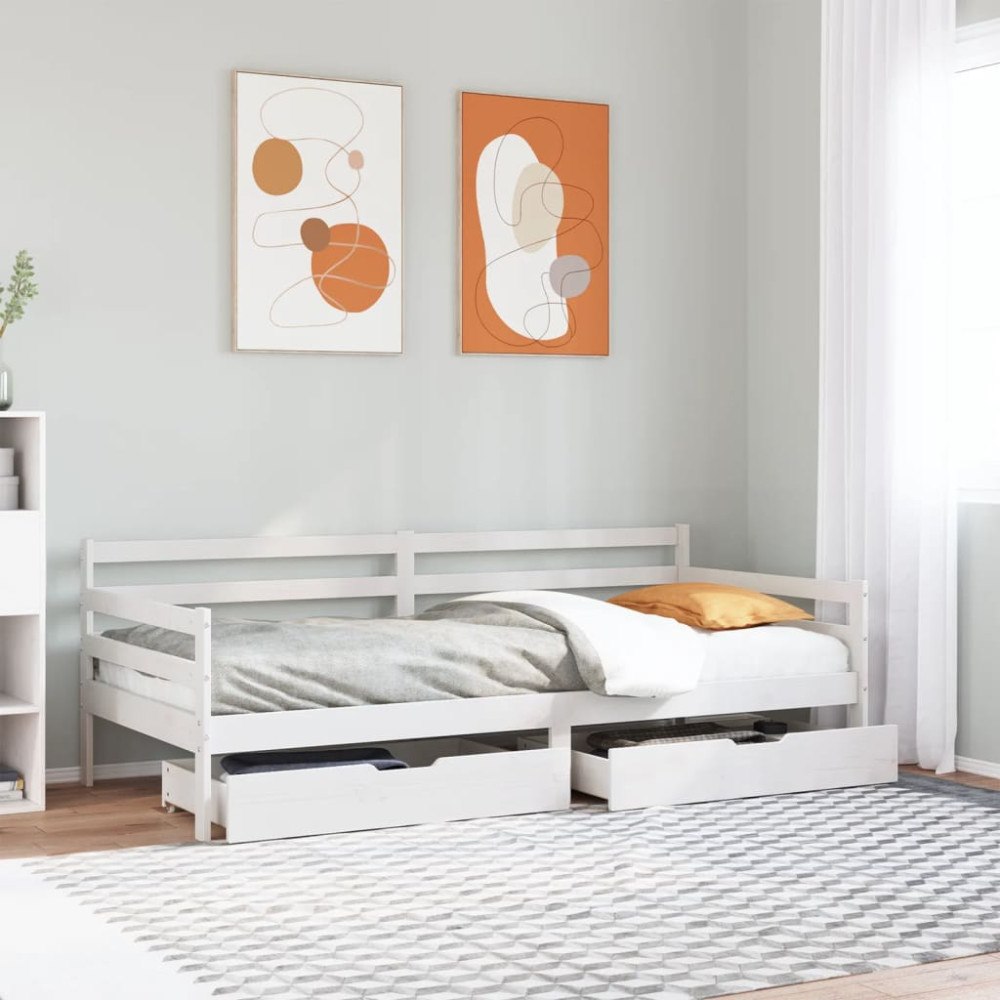 vidaXL Dagbädd med lådor vit 90x200 cm massiv furu