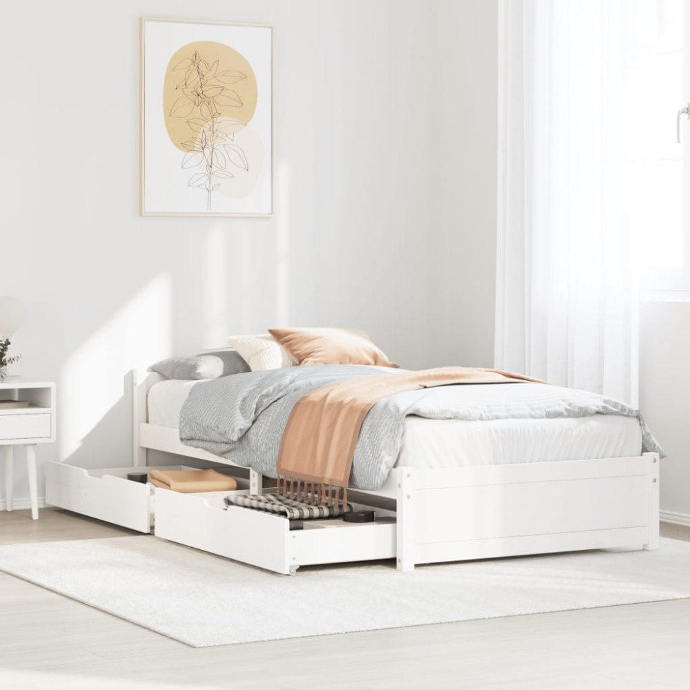vidaXL Sängram utan madrass vit 90x200 cm massiv furu