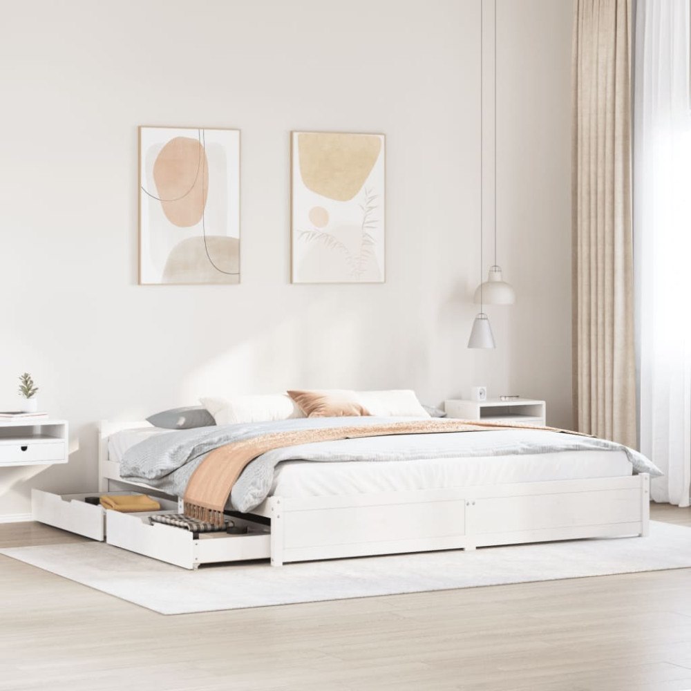 vidaXL Sängram utan madrass vit 180x200 cm massiv furu